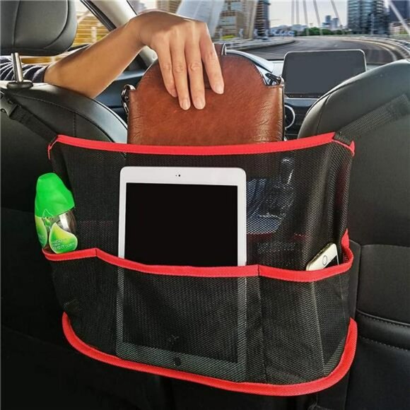Car Net Pocket Large Adjustable Buckle Strap Car Seat Bag Holder - Picture 1 of 6